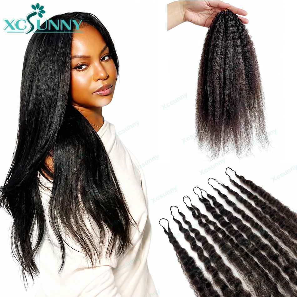 Extensions de cheveux humains au crochet effet plume pour tressage, tresses au crochet Miracle Knots, Kinky Straight, pré-séparées et sans nœuds