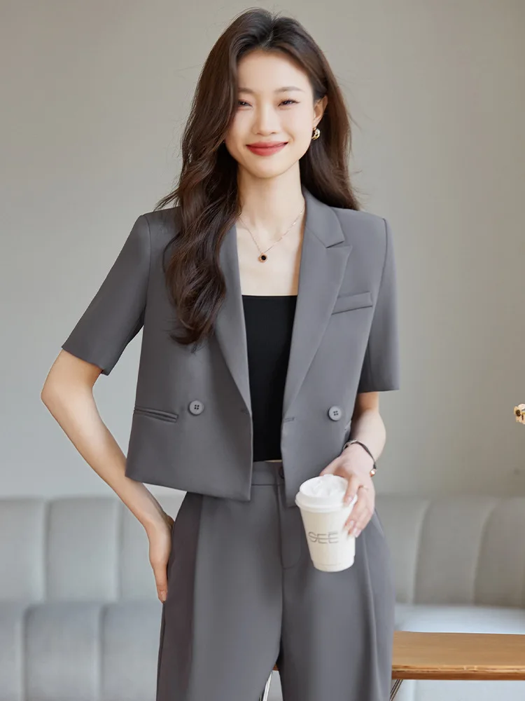 

Gray Short Sleeve Suit Jacket for Women2024Summer New Formal Business Wear Short Fashionable Suit