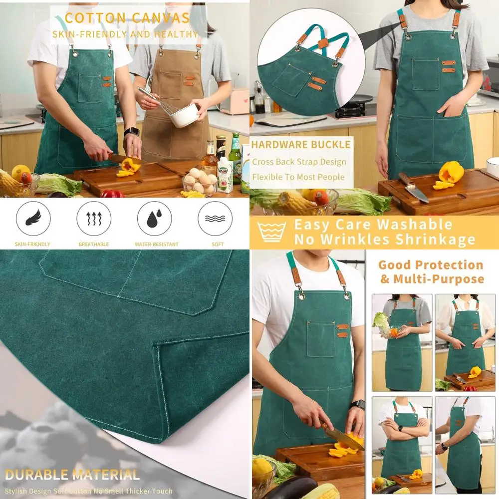 

Men & Women's Canvas Chef Aprons with Cross-Back Straps and Big Pockets