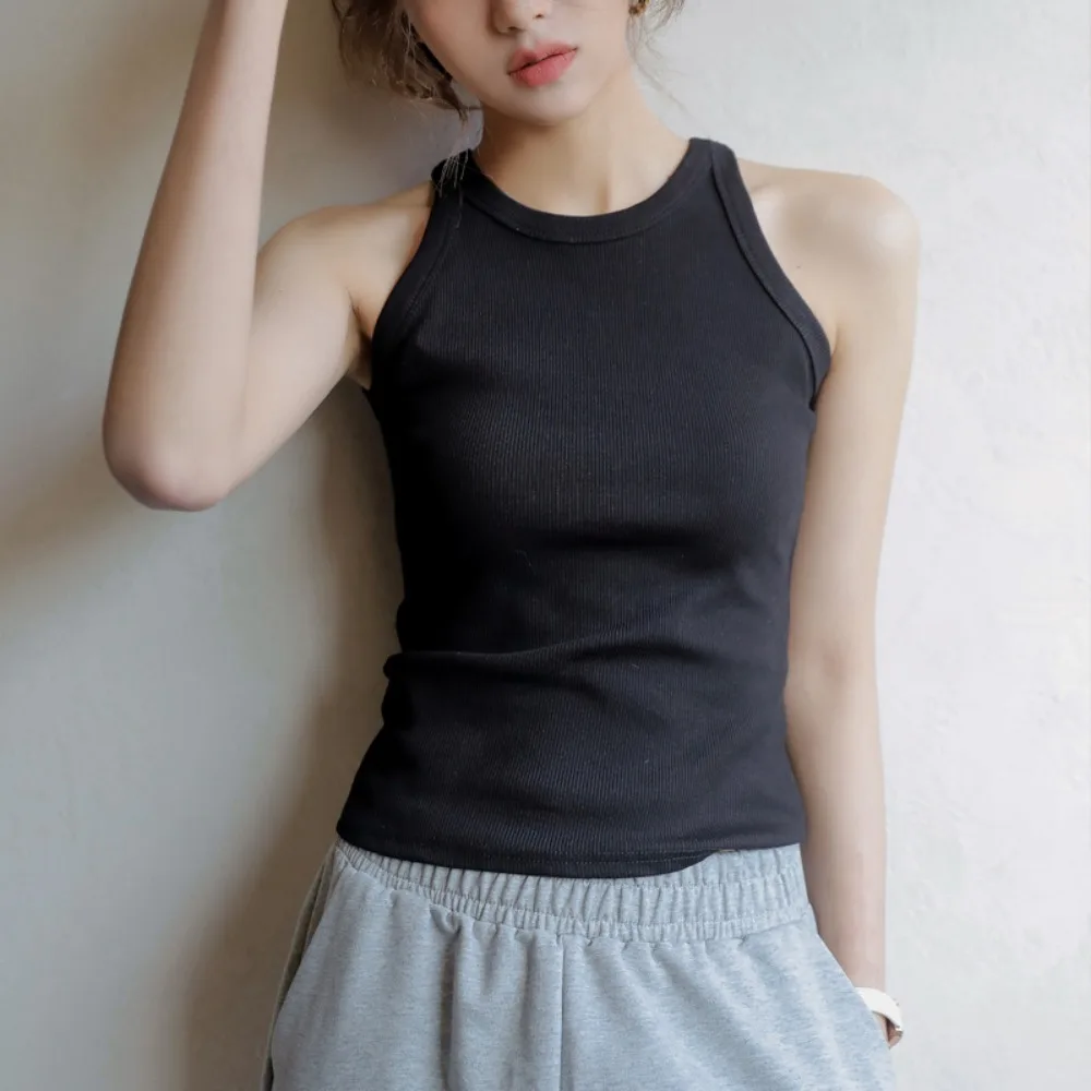 Casual Woman Tops Neck Summer Basic Shirts White Black Sports Yoga Crop Top Outdoor Vest Off Shoulder Female Sexy Tank Top Women image 4