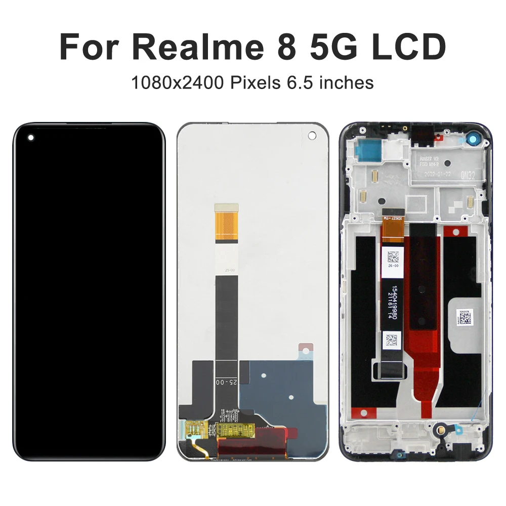 6.5 ''remplacement d'écran LCD pour OPPO Realme 8 5G écran tactile numériseur assemblée avec cadre RMX3241 pièce de réparation pour Smartphone