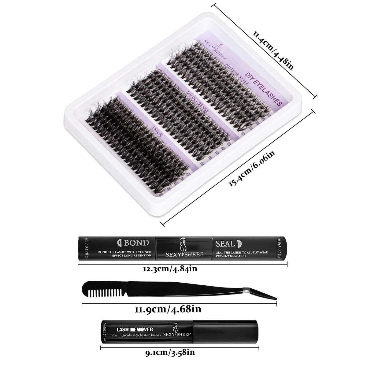 ISEEN DIY Wimpernverlängerungsset, 300 Stück, Wimperncluster, individuelles Wimpern-Set mit Wimpernbindung und Dichtung und Wimpernpinzette, Wimpernentferner