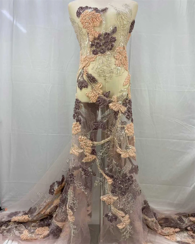 Madison Hight Quality Luxury Nigeria Sequins Net Embroidery Beads Lace Fabric African Lace Fabric 2025 French Tulle For Dress