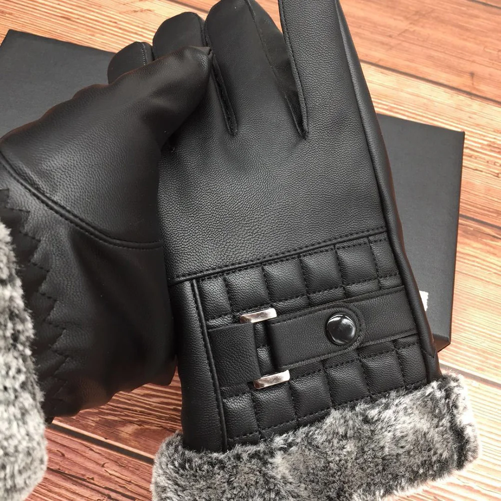 

Touch Screen Cycling Gloves Thickened Windproof Pu Men'S Waterproof Warm Anti-Slip Full Touchscreen Compatible