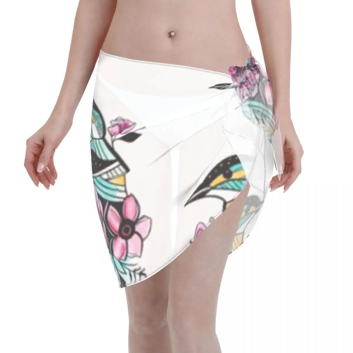Promotion Teal Bird In The Flowers Women's Beach Wrap SkirtPlus Size Beach Outing Beach Pareo Wrap
