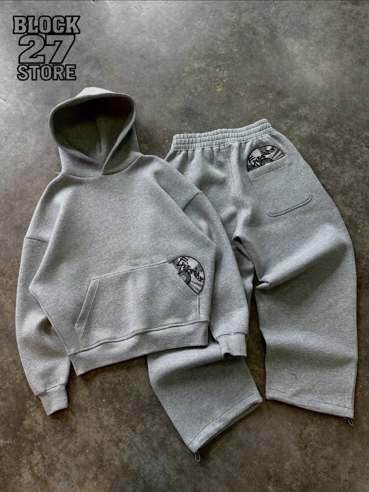 

Mens Hoodie Set Harajuku European Streetwear Graphic Print Hooded Sweatshirt And Pants Long Sleeve Pullover Retro Casual Unisex