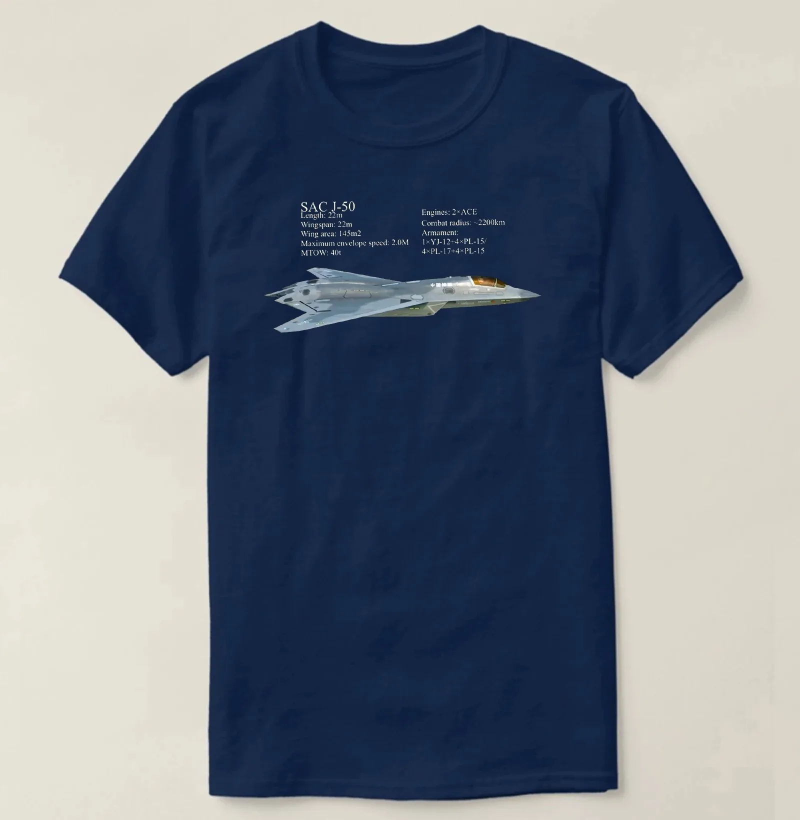 6th Gen SAC J-50 Stealth Fighter Aircraft T-Shirt 100% Cotton O-Neck Short Sleeve Mens T-shirt
