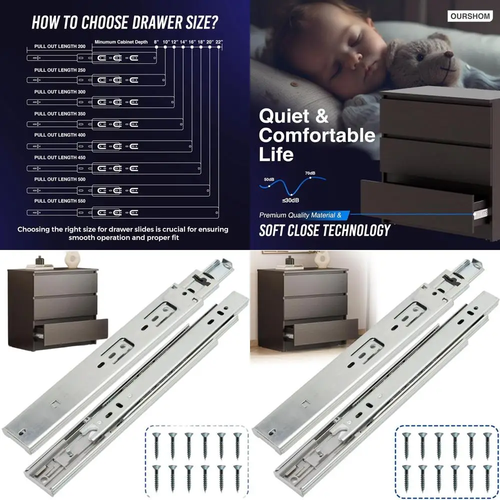 

20 шт. усиленных полноприводных шарикоподшипниковых направляющих для шкафов и кухонной мебели - нагрузка до 150 фунтов