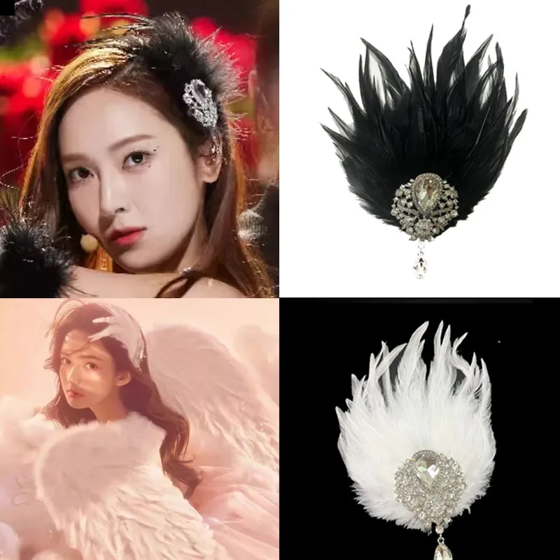Feather Headpiece White Ostrich Feather Pearl Hair Clip for Women Wedding Ballet Party Costume Headdress
