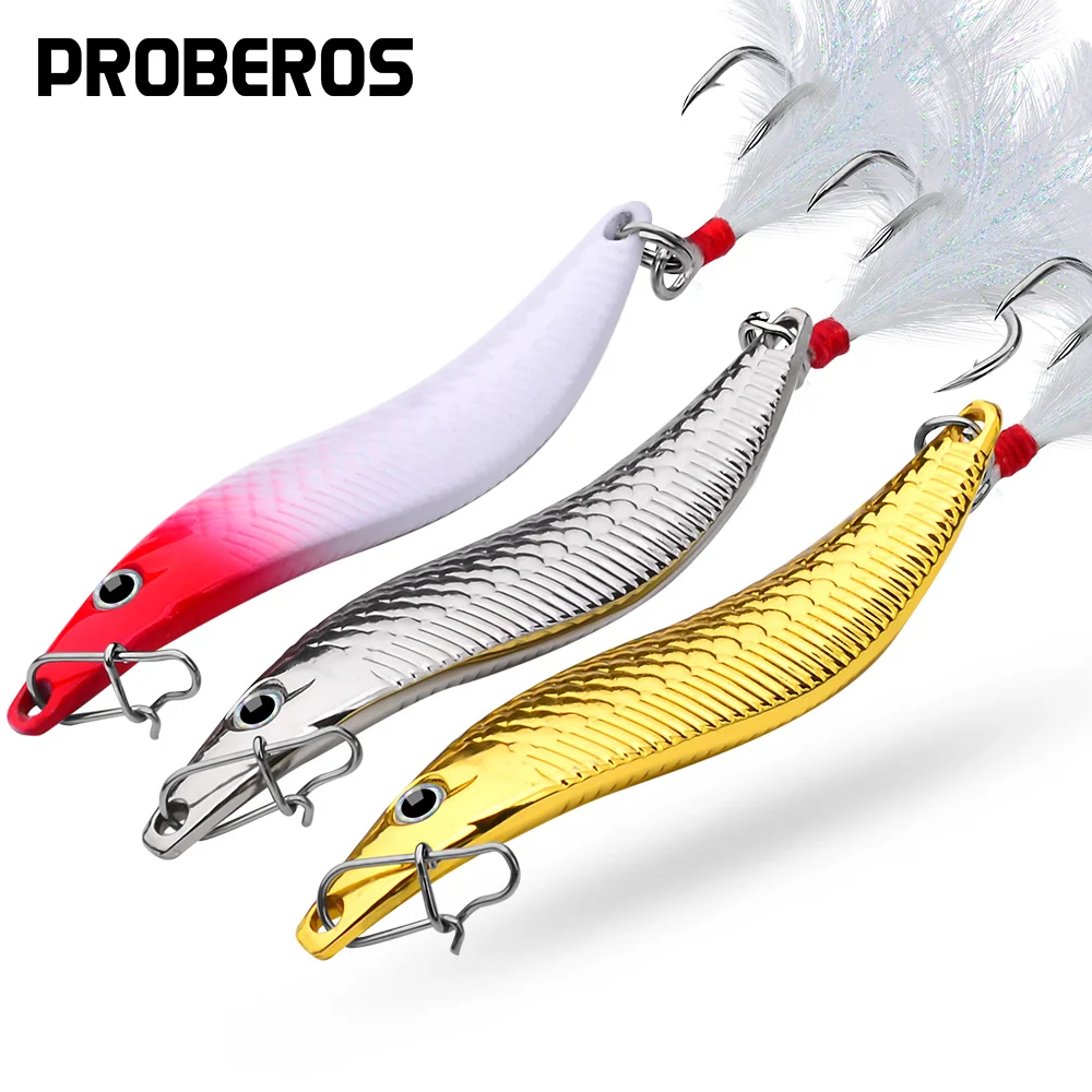 

1pc Sinking Metal Bionic Spoon Spinner Bait With Feather Hook, Fishing Accessories Artificial Simulation Leech Sequin Lure