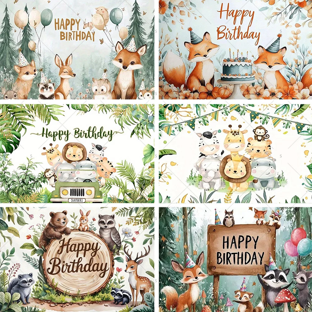 

Cute Cartoon Tropical Jungle Safari Photography Backdrop Banner Baby Shower Boy Girl Birthday Family Shoot Photo Background
