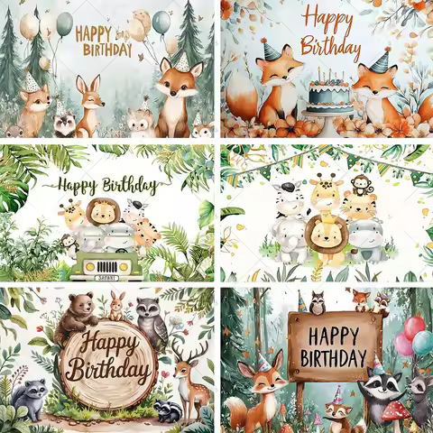 Cute Cartoon Tropical Jungle Safari Photography Backdrop Banner Baby Shower Boy Girl Birthday Family Shoot Photo Background