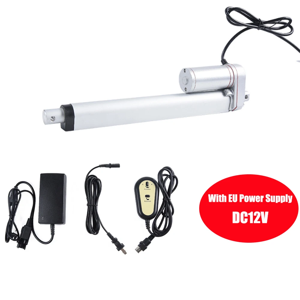 

DC12V 750N 75kg Linear Actuator With Wired Control and EU Power Supply 10mm/s Speed Linear Actuator With Limited Swtich