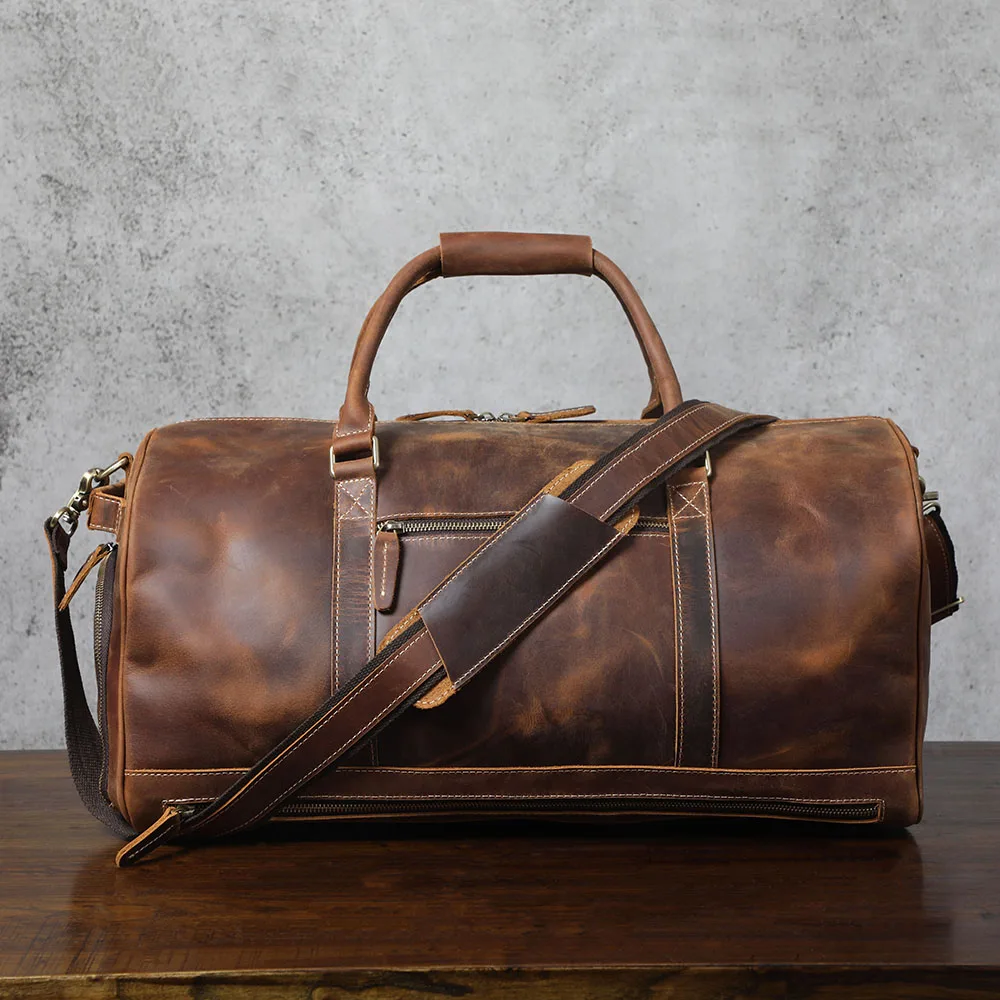 S.WORKER Vollnarbenleder Herren-Reisetasche mit mehreren Fächern, große Kapazität, Weekender-Reisetasche aus Vollnarbenleder – Detail 7
