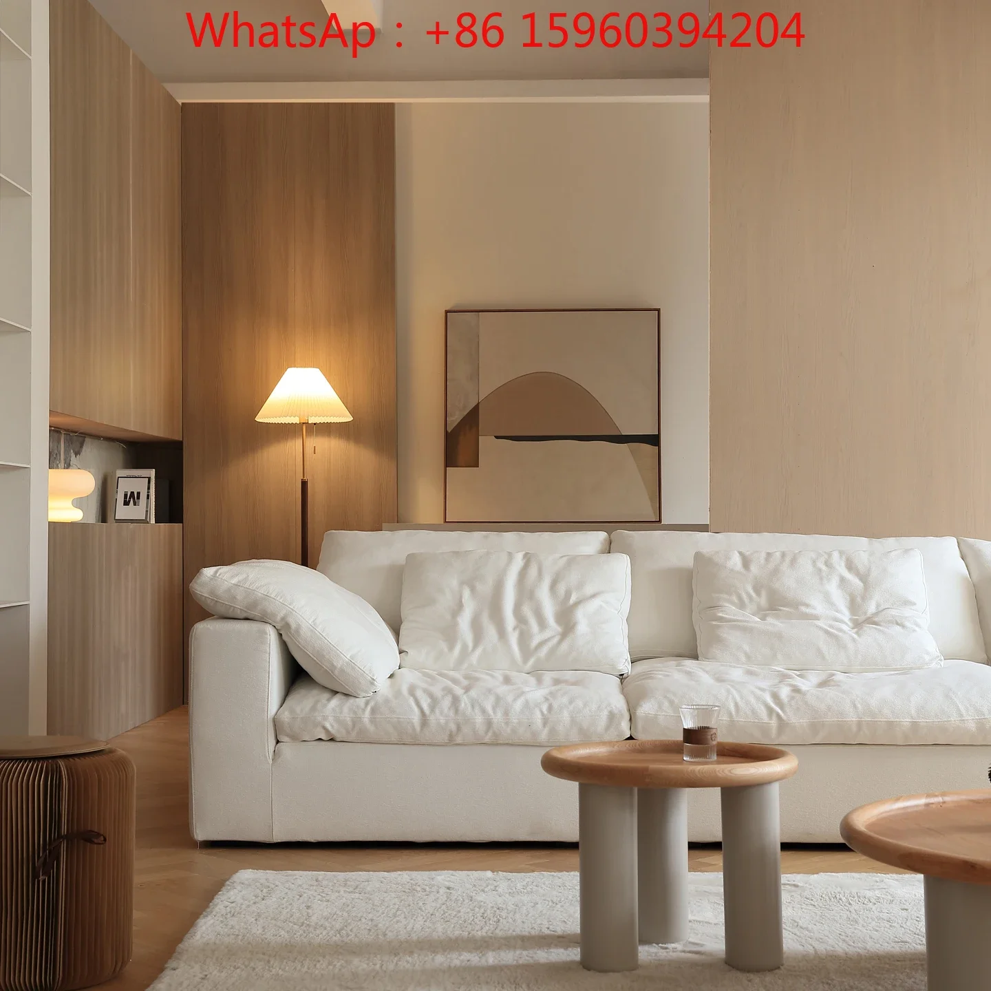 Cloud sofa cream color retro villa straight row sofa chaise longue white goose down 95cm sitting depth