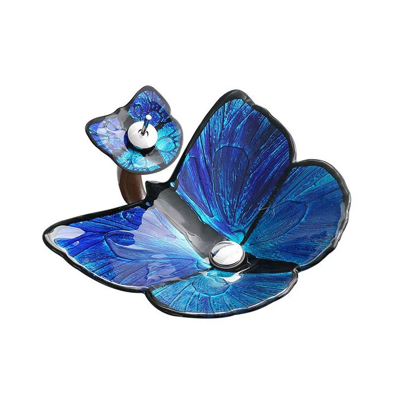 Creative Garden Glass Table Basin Toilet Bathroom Sinks Butterfly Bathroom Washbasins Vanity Washing Sinks Kitchen Basin