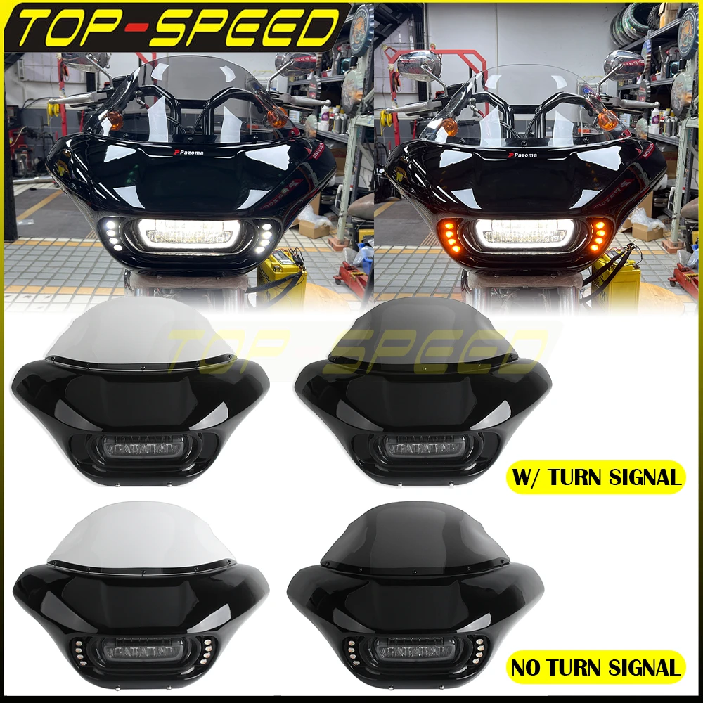 Motorcycle Fairing W/LED Headlamp DRL Turn Signal Kit For Harley Dyna Super Glide FXD Street Bob Low Rider Shark Fairings Cowls