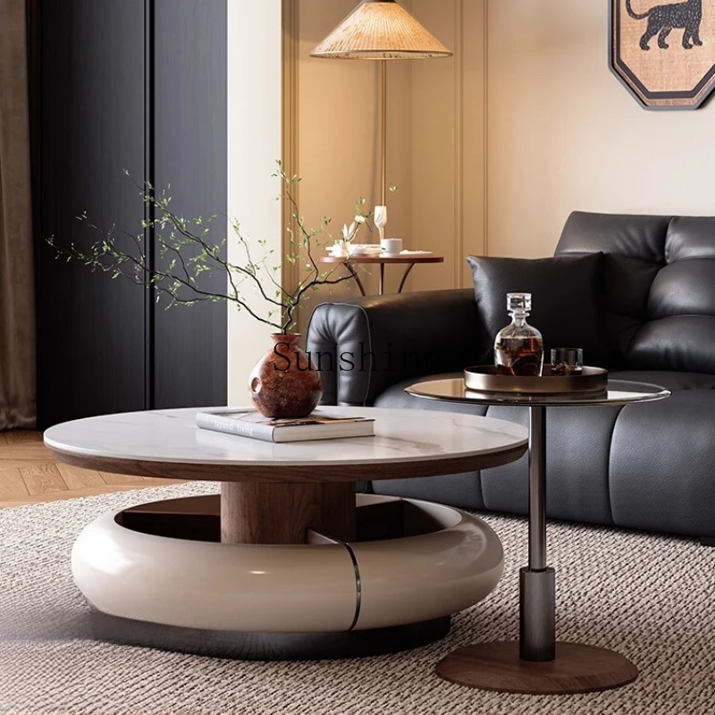 

Italian light luxury size round combination retractable small apartment tea table