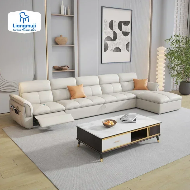 

Cozy Genuine Leather Sofa Modern Designer Electric Reclining Lounge Sofa Floor Loveseat Sofy Sofa Perezoso Living Room Furniture