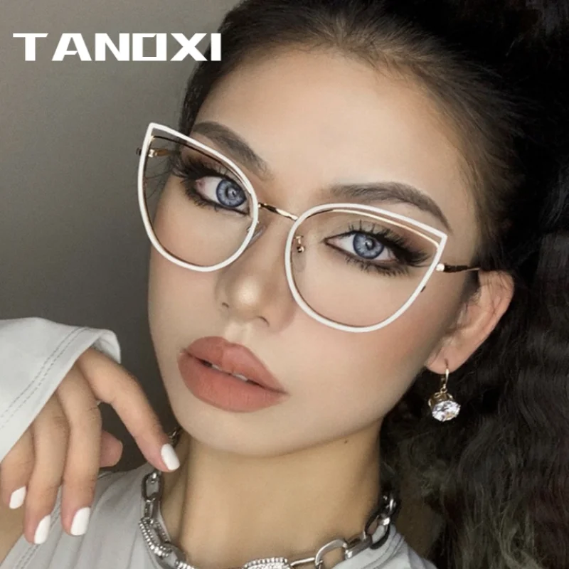 

TANOXI Anti Blue Ray Reading Glasses for Women Ins Matal Business Sunglasses Man Cat Eye Shades Goggle Uv400 Oculos Sol