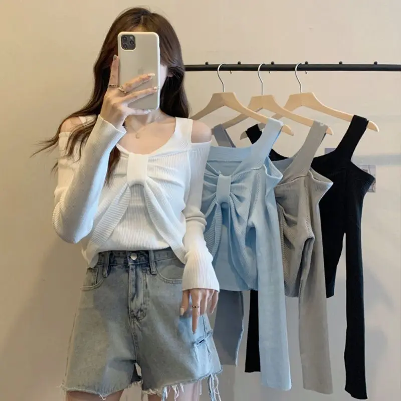 

Корейская версия, модный однотонный пуловер с бантом, женский простой осенний свитер с длинными рукавами и новым дизайном, свитер с винтовой резьбой