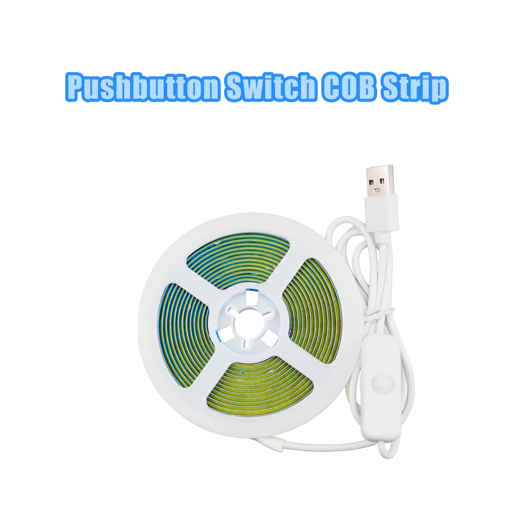 Push Button Warm White Switch COB LED Strip Light, USB Port Energised, Suitable for Bedroom, Cabinet, etc.