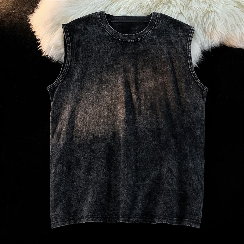 

American Retro Washed Cotton Heavyweight Vest Men's Street Drop Shoulder Sleeveless T-shirt Vintage Loose Breathable T-shirt