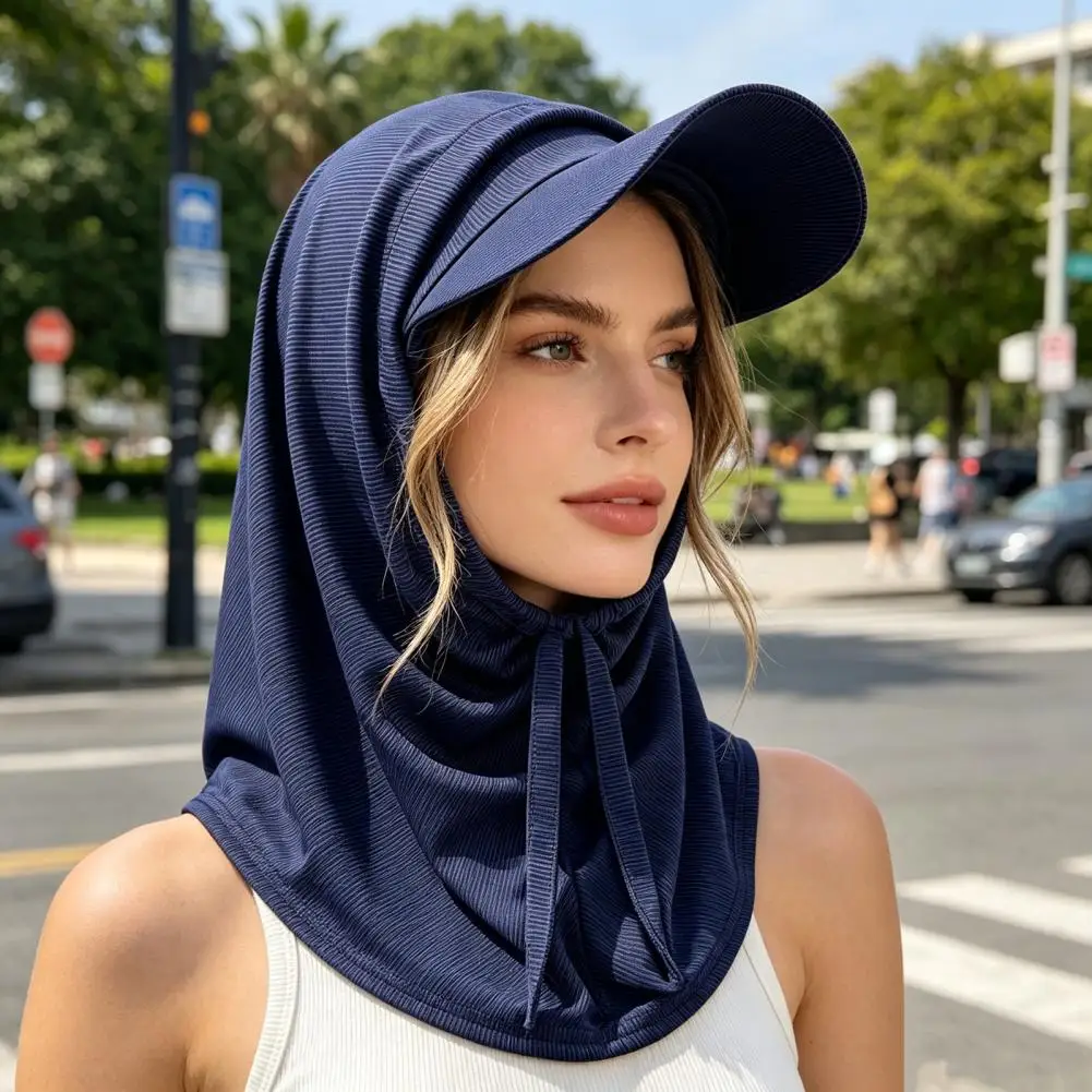 Adjustable Hat 2pcs Adjustable Sun Hat Set with Built-in Drawstring Shawl Extended Brim Turban for Full Coverage Outdoor Travel