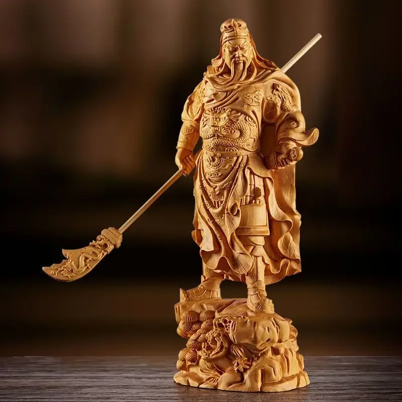 

Boxwood Wood Carving Guan Gong Handle Piece Yibo Yuntian Guan Yu Statue Decoration Solid Wood Carved Wealth and Safety