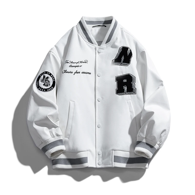 Mens Baseball Jacket High Fashion Stand Up Collar Printed Embroidery Design Down Jacket Streetwear Style Autumn Winter Jacket