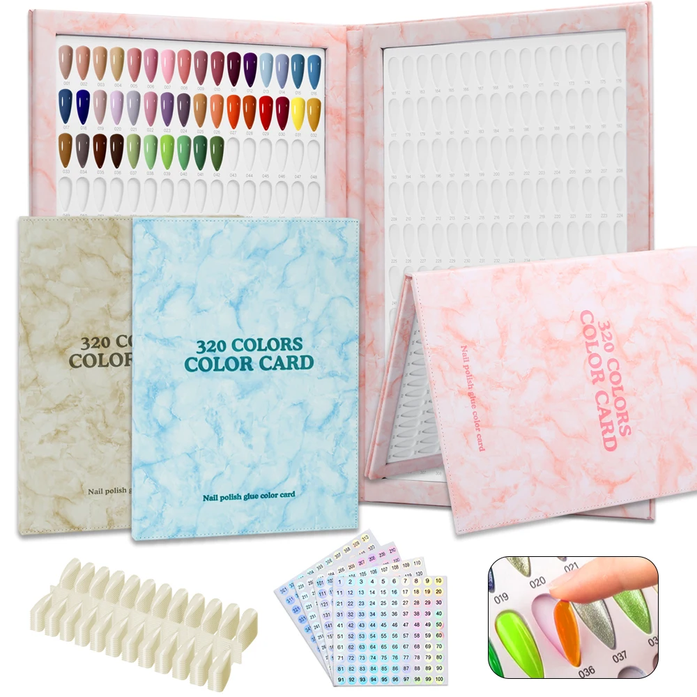 كتاب مخطط ألوان جلدي فاخر 320 لونًا من درجة صالونات التجميل وقوالب فن الأظافر، كتالوج تصميم مانيكير لصالون الأظافر