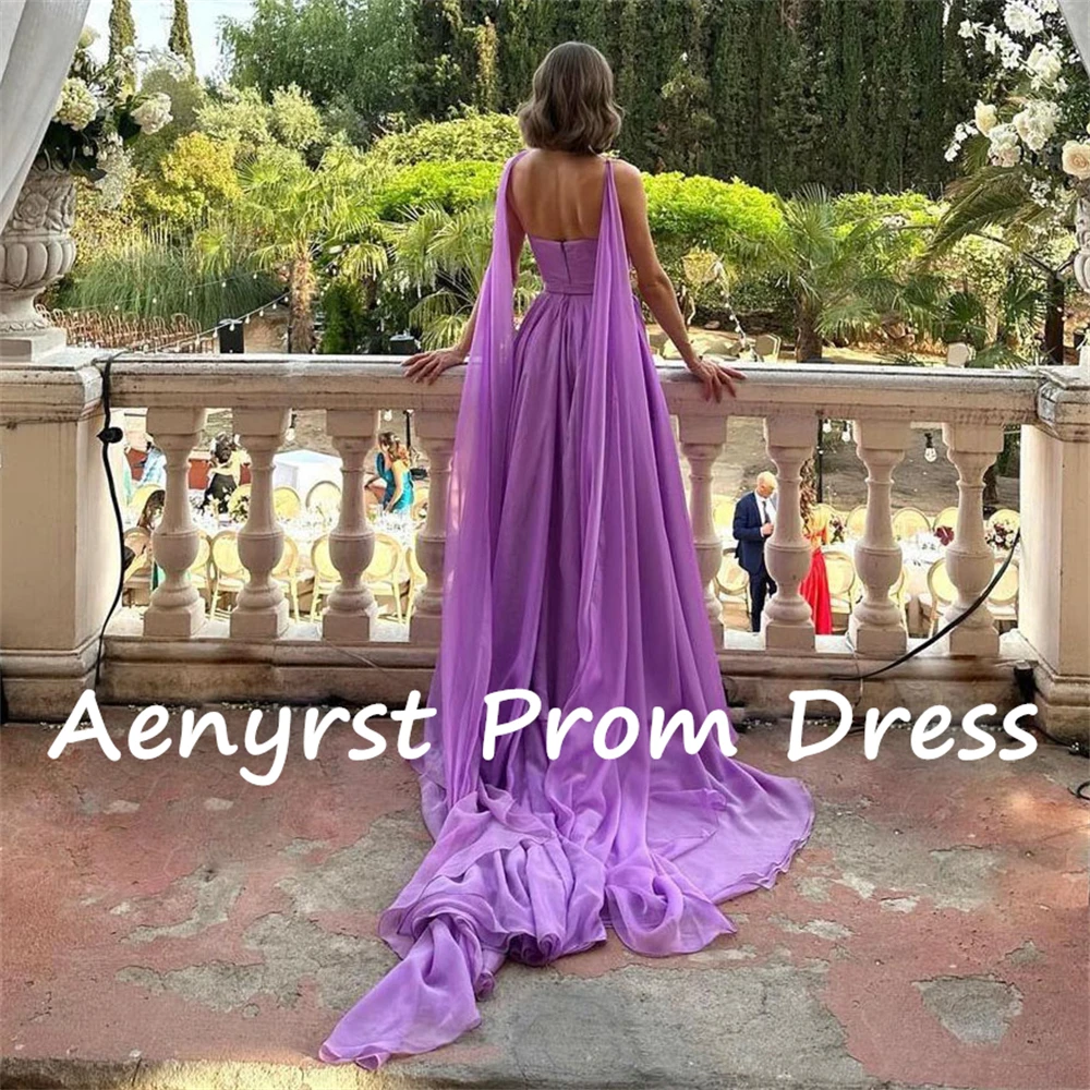 Aenyrst abiti da ballo con spalline sottili viola una linea di Chiffon con spacco laterale con scialle abiti da sera per feste abito da vacanza lungo fino al pavimento