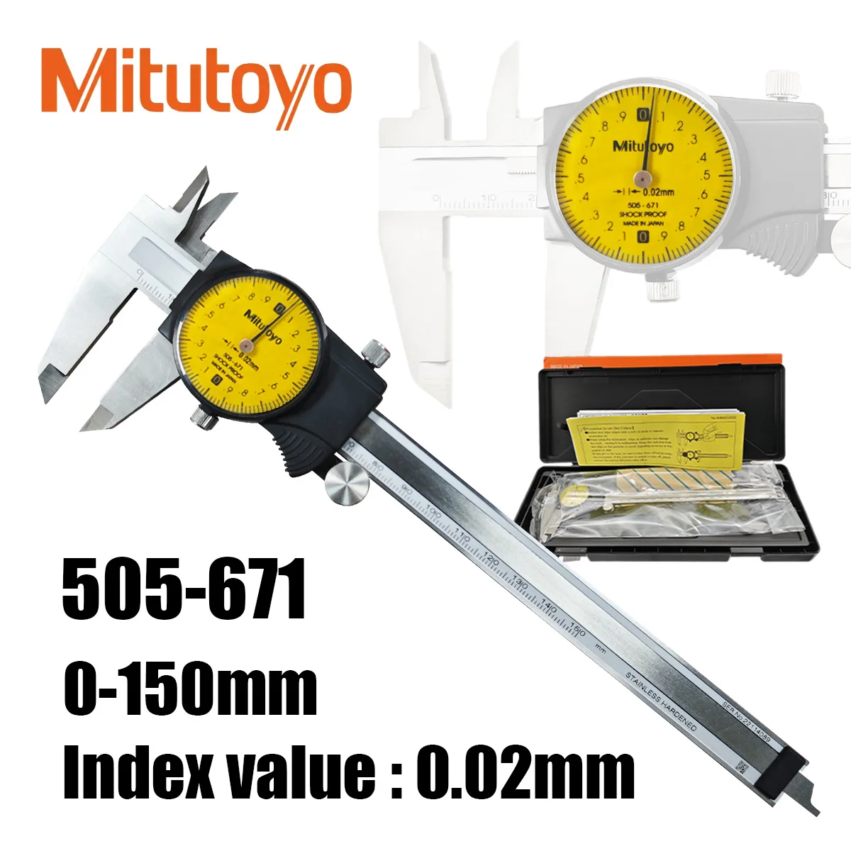 

Измерительный инструмент Mitutoyo 505-671, циферблатный штангенциркуль 0-150 мм, точность 0,02 мм, 2 мм на оборот, для промышленного использования