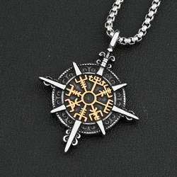 Vintage Viking Vegvisir Compass Pendant Necklaces For Men 316L Stainless Steel Nordic Amulet Necklace Fashion Jewelry Wholesale
