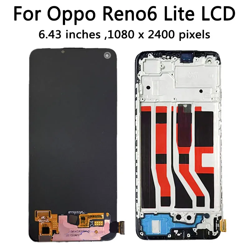 6.43'' Nowy wyświetlacz AMOLED do OPPO Reno6 Lite CPH2365, ekran dotykowy LCD do OPPO Reno 6 Lite 6Lite, kompletny wyświetlacz — zdjęcie produktu 5