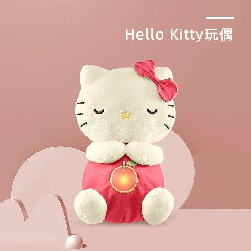 

Мягкая плюшевая игрушка Hello Kitty с функцией дыхания, успокаивающая игрушка с красным бантом и узором в виде яблок, компаньон для сна, подарок для девочек и малышей