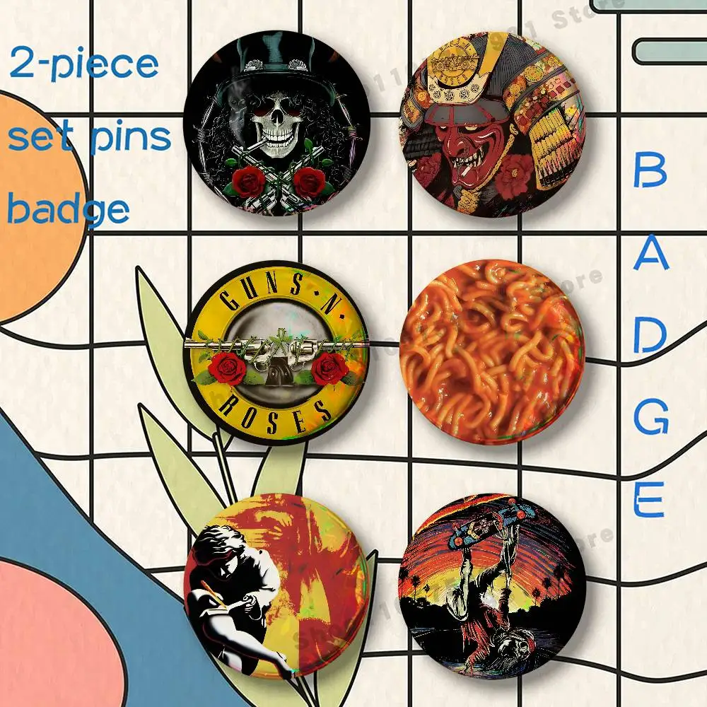 G-Guns N Roses World Tour Brooches for Backpack Accessories 25 32 44 58 75mm Round 2-piece set Free Mix
