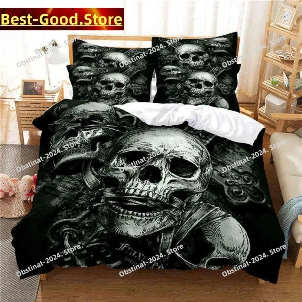 

Skull Duvet Cover Set Twin Size Microfiber Orange Fire Skull Bedding Set Kids Boys 3D Skull Design Soft Comfortable Quilt Cover
