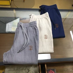 2024 DIKU  New summer solid color men's cotton and linen casual pants/easy to wear, simple and generous