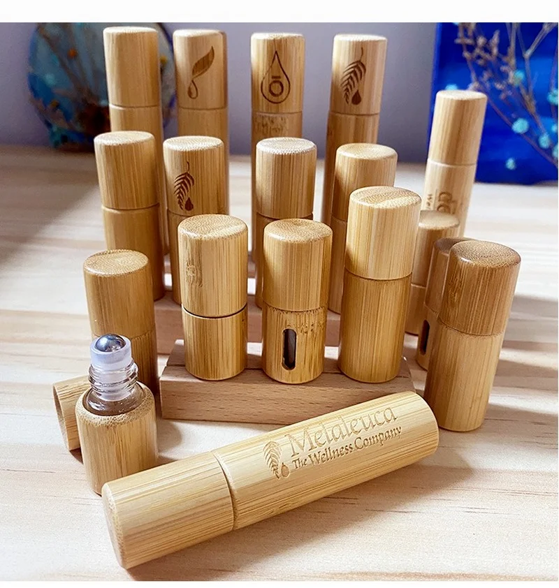Roll on Bottle Natural Bamboo 5ml 10ml Mini Perfume Bottle Portable Roll-On Essential Oil Container Cosmetic Sample Packaging