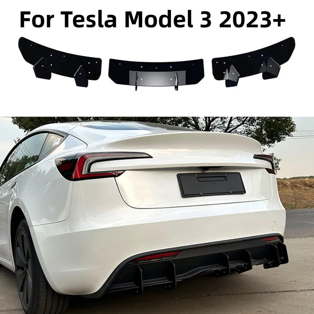 For Tesla Model 3 2023+ Rear Bumper Lip Diffuser Spoiler Splitter Protector Body Kit Cover Guard Trim Splitters Cover Guard Trim