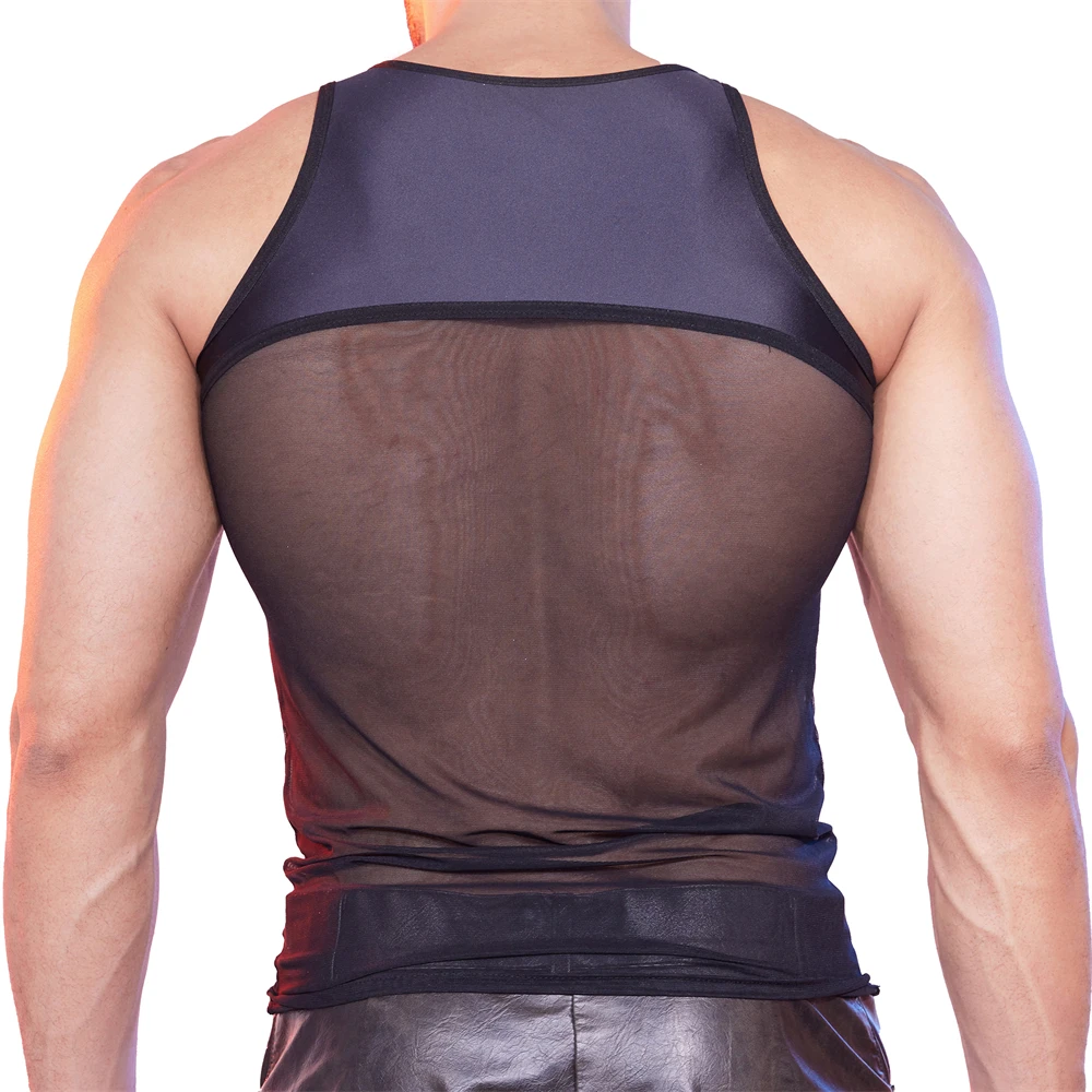 

Men's Underwears Sexy Patchwork Mesh See-through Sleeveless Undershirts Summer Ultra-thin Tank Tops Sheer Vests Male Streetwear