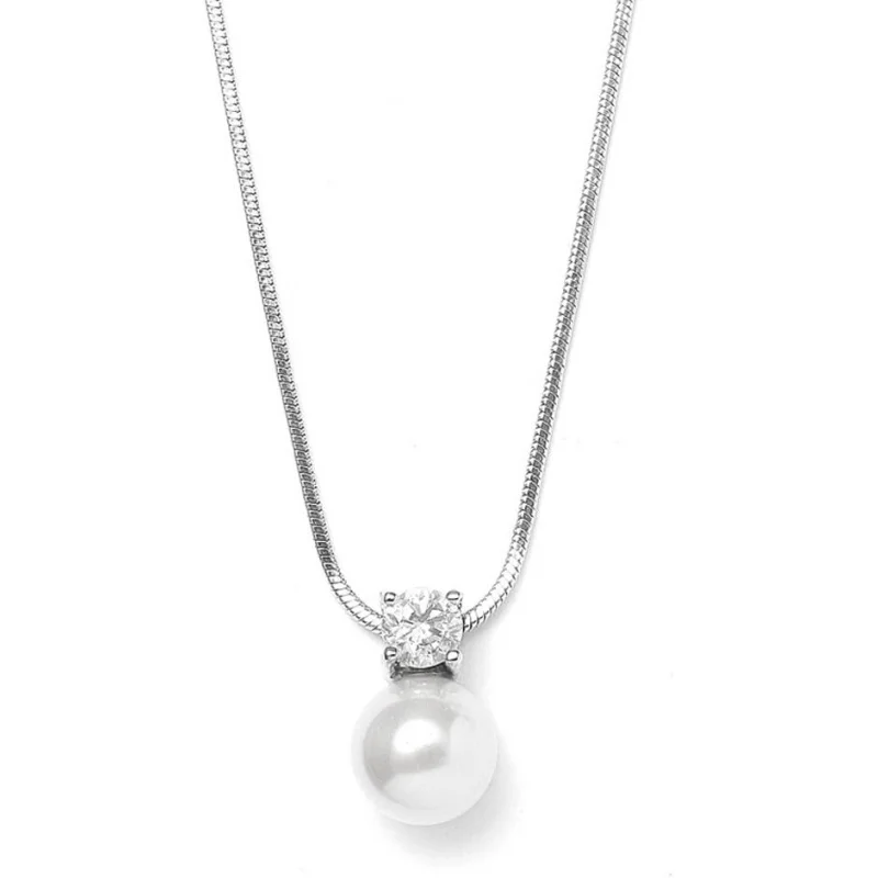 

Mariell White Pearl Bridal, Bridesmaid Necklace with Cubic Zirconia Crystal, Pearl Wedding Jewelry, Perfect for Mother of the Br