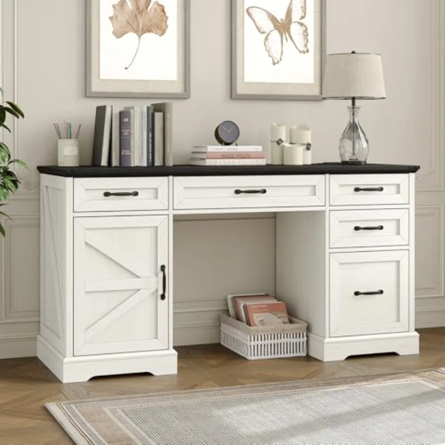 57 مكتب تنفيذي مكتب كمبيوتر المزرعة مع أدراج وخزانة ملفات مع محطة شحن مكتب مكتب منزلي خشبي ومساحة عمل