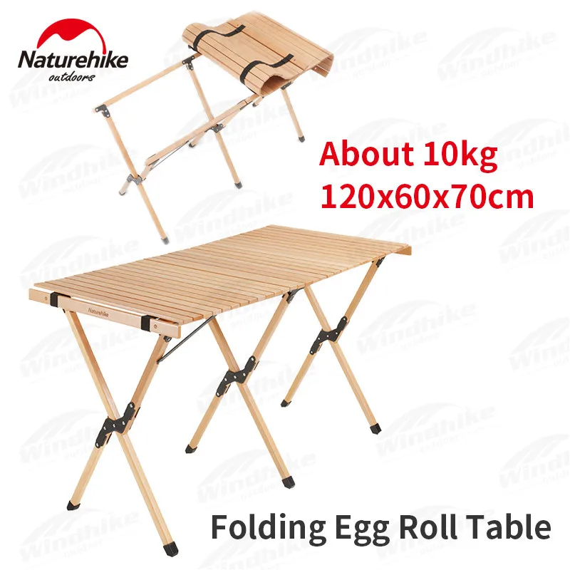 Naturehike Camping Foldable Egg Roll Table Portable Outdoor BBQ Picnic Table Dining Table Folding Beach Tall Table 120X60X70cm