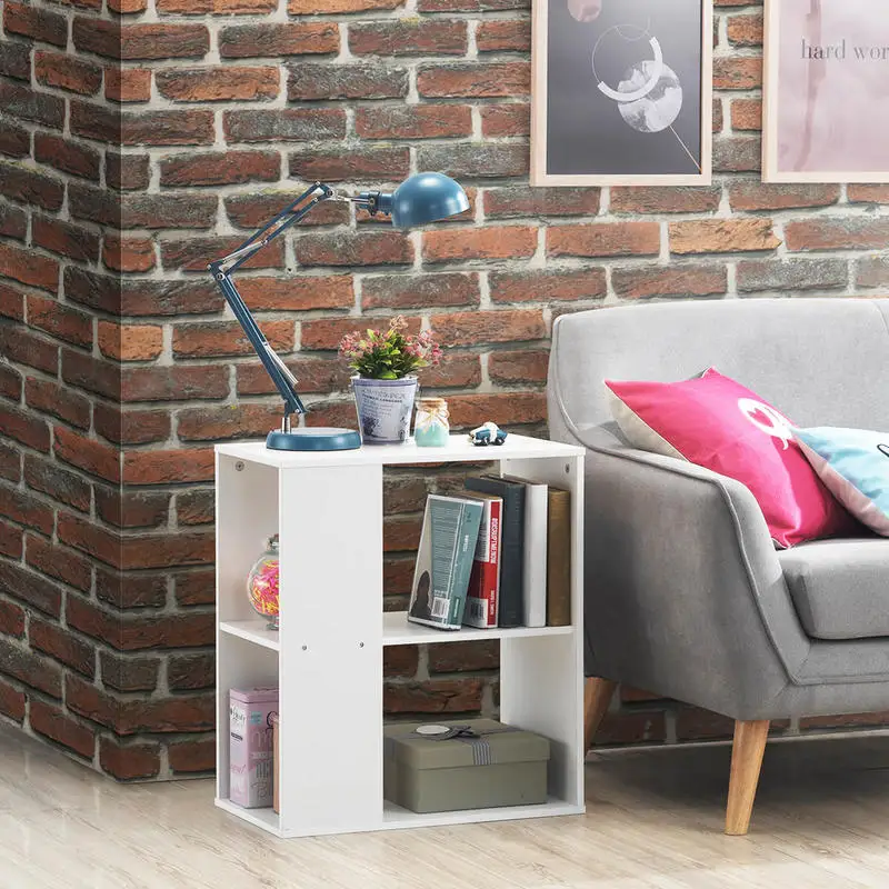 

2-Tier Side End Table with Storage Shelves -White