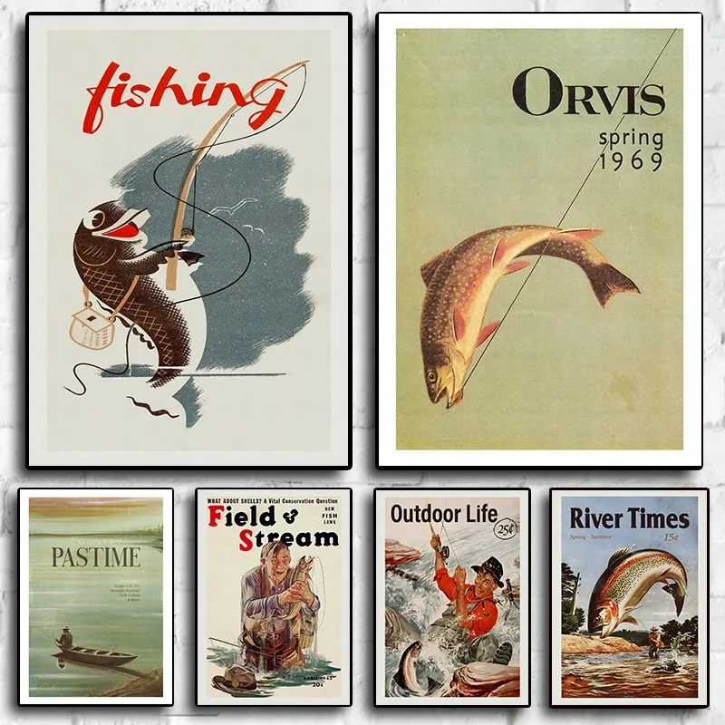 Vintage Fliegenfischen Leinwanddruck Retro Reise Poster Wandkunst Jagd Outdoor Sport Dekor Lodge Wohnzimmer Rustikale Wohnkultur