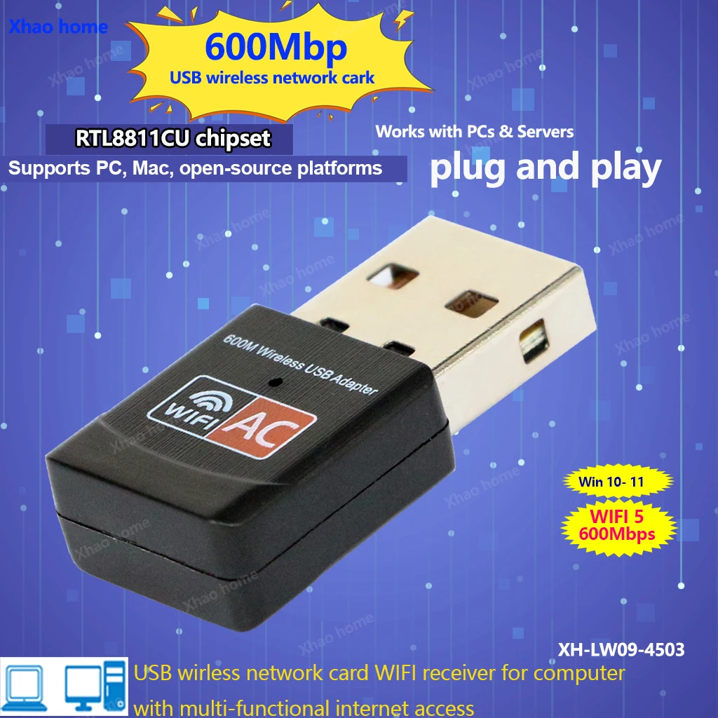 

Dual Band USB WiFi Adapter AC1200Mbps, 5G/2.4G Wireless Network Card for PC/Desktop/Laptop/TV Stick, RTL8811CU Chipset, Win10/11