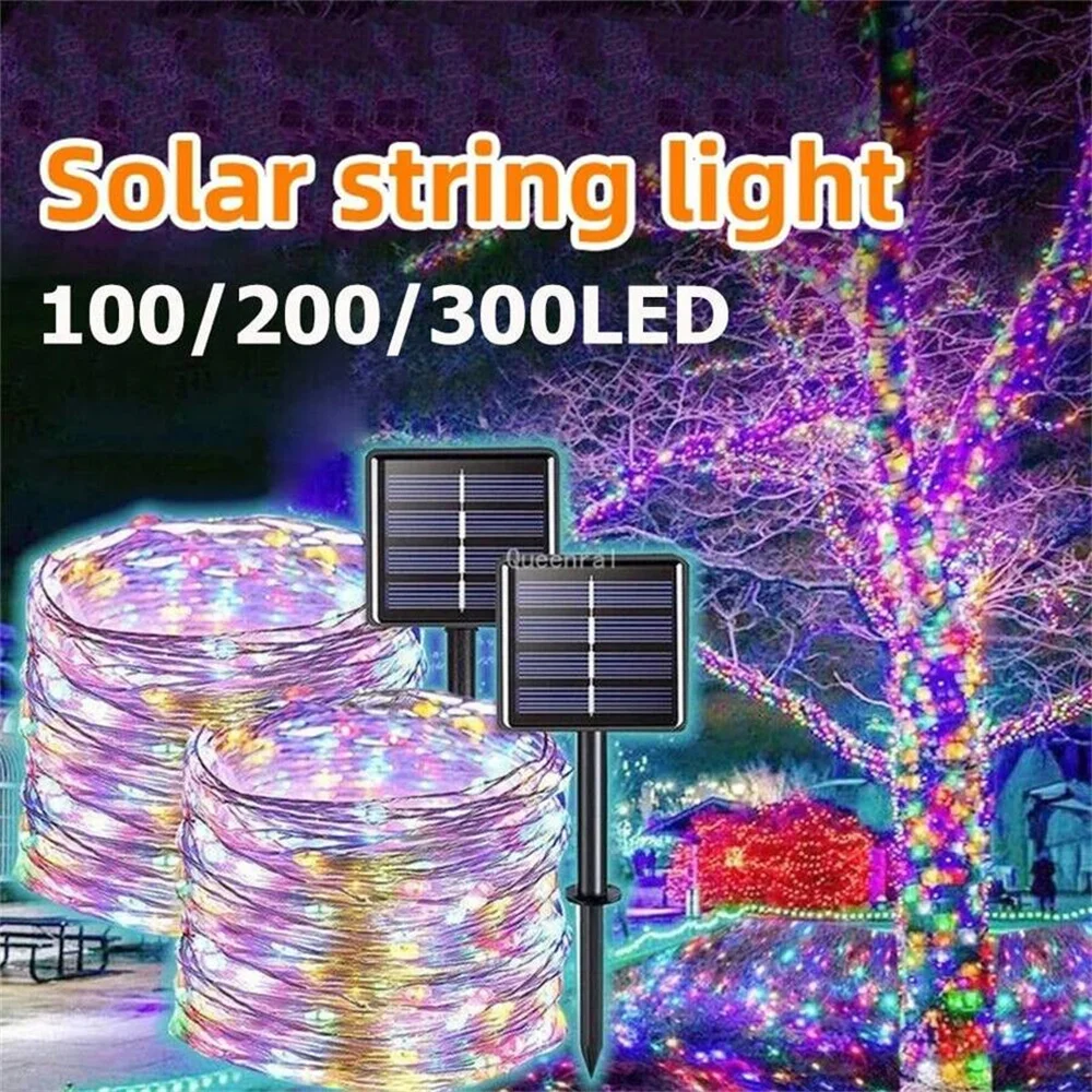 300Led Outdoor Solar Tube Rope Led Fairy Light Garden Christmas Decoration Xmas Wedding Garland Waterproof String Light Strip