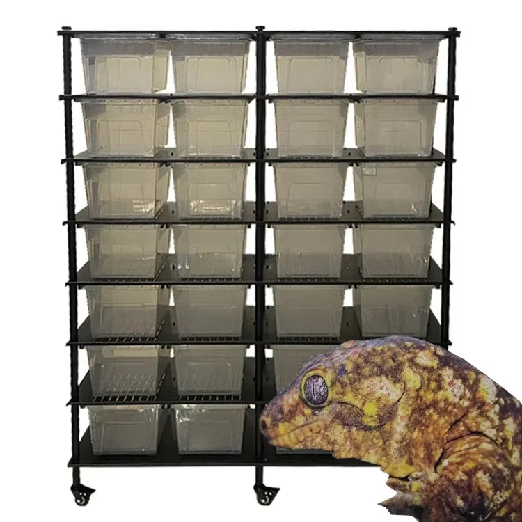 Stacked Composite Metal Reptile House Adult Giant Gecko Farm with Bathtub Base Wheel Display Rack Breeding Bed